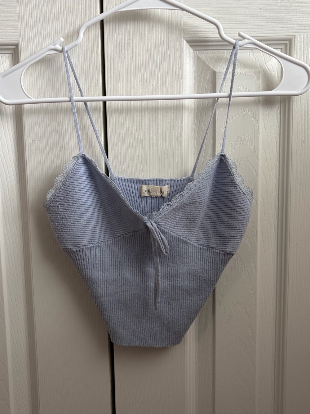 La Hearts Light Blue Ribbed Lace-Trim Camisole